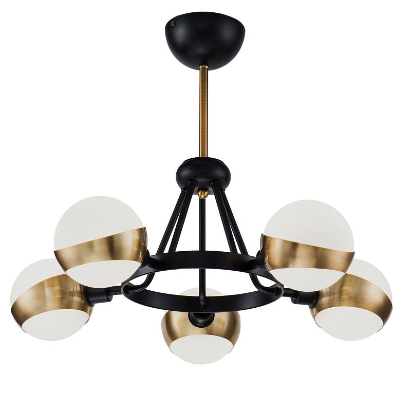 Люстра Hold Ball Brass Chandelier 5 Черный Белый Латунь Люстра Hold Ball Brass Chandelier 5 Черный Белый Латунь в Рязани | Loft Concept