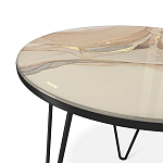 Стол журнальный с круглой столешницей из стекла на 3-х черных ножках Beige Marble варинант исполнения - 3 | Loft Concept в Рязани