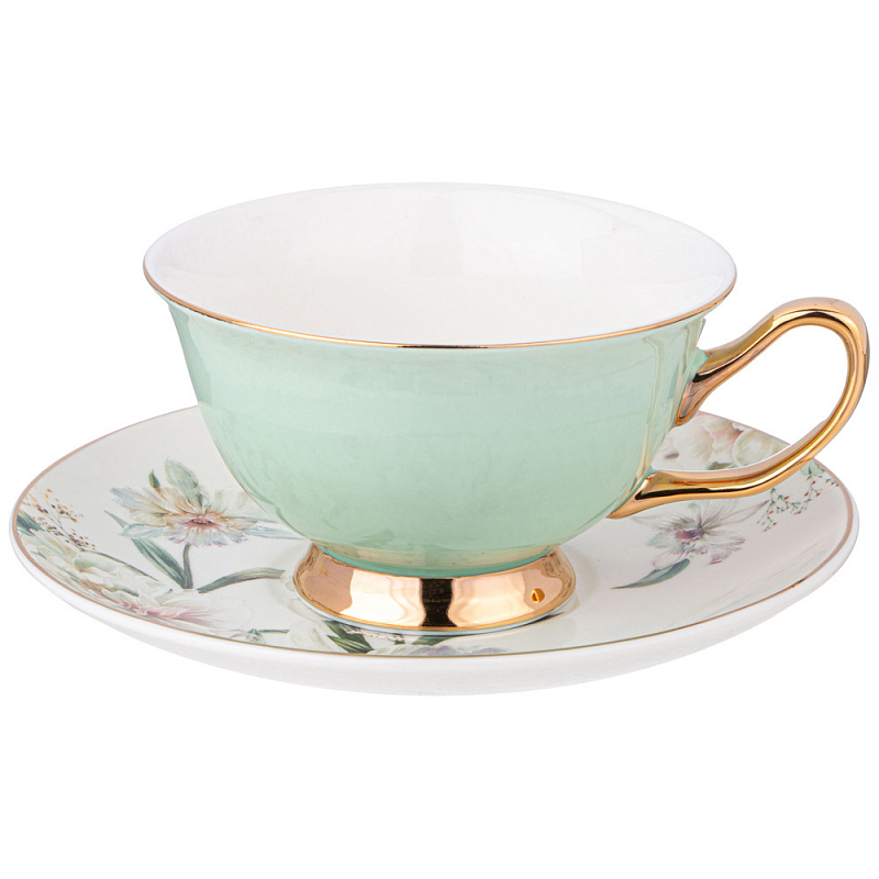 Чайная пара из фарфора 200 мл Green Tea Porcelain Set Белый Золотой Зеленый Чайная пара из фарфора 200 мл Green Tea Porcelain Set Белый Золотой Зеленый в Рязани | Loft Concept