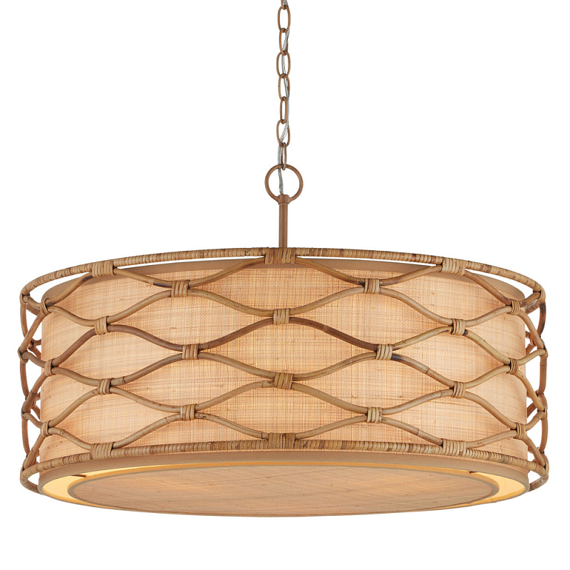 Подвесной светильник  из кованого железа и абажуром из ротанга Wicker Furniture Светло-коричневый  Бежевый в Рязани | Loft Concept 
