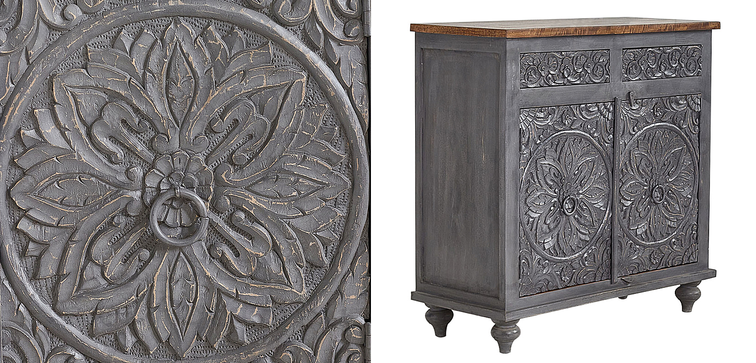Комод Indian Antique White Furniture Chest of Drawers Kara серый Комод Indian Antique White Furniture Chest of Drawers Kara серый - Loft-Concept в Рязани