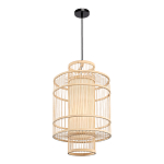 Подвесной светильник из деревянных прутьев с плафоном из натуральной ткани Light Inside the Cell варинант исполнения - 4 | Loft Concept в Рязани